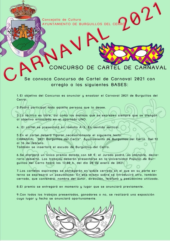 Burguillos del Cerro abre el concurso para el cartel anunciador del Carnaval 2021