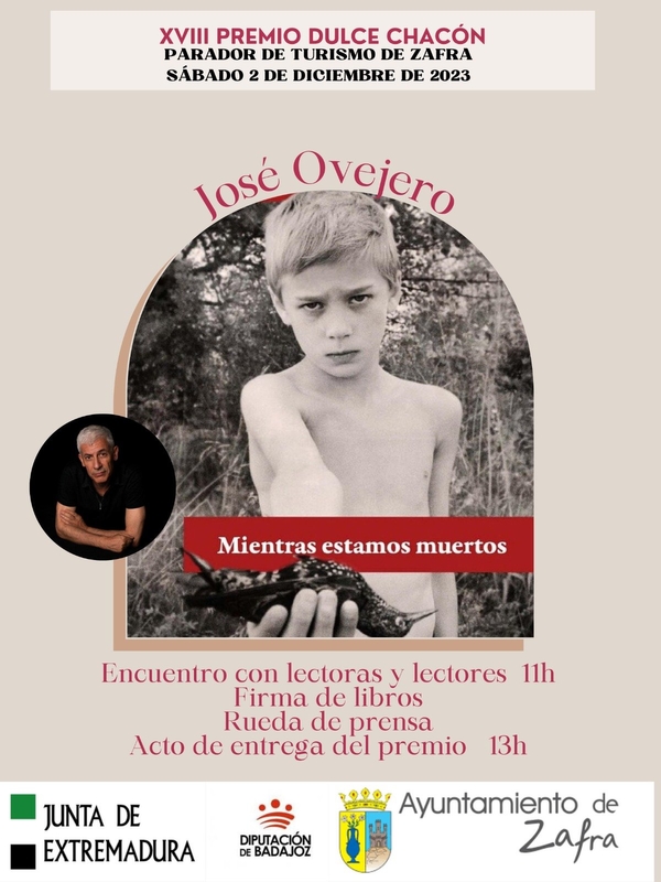 José Ovejero recogerá este próximo sábado el XVIII Premio Dulce Chacón en el Parador de Turismo de Zafra