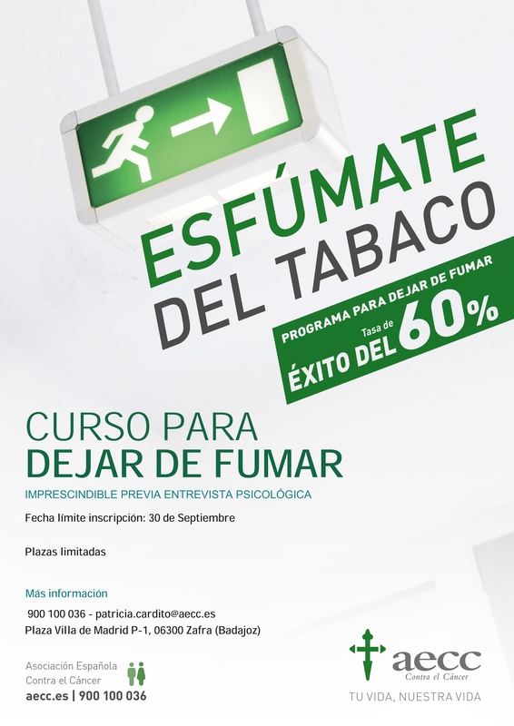 La AECC comienza en octubre nuevos cursos online para dejar de fumar en Zafra 