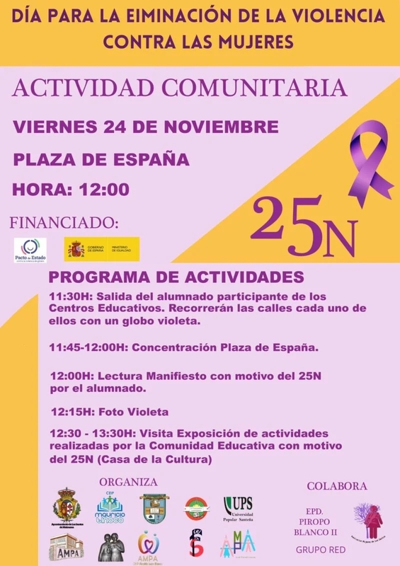 Ayuntamiento y comunidad educativa de Los Santos de Maimona se unen para conmemorar el 25N