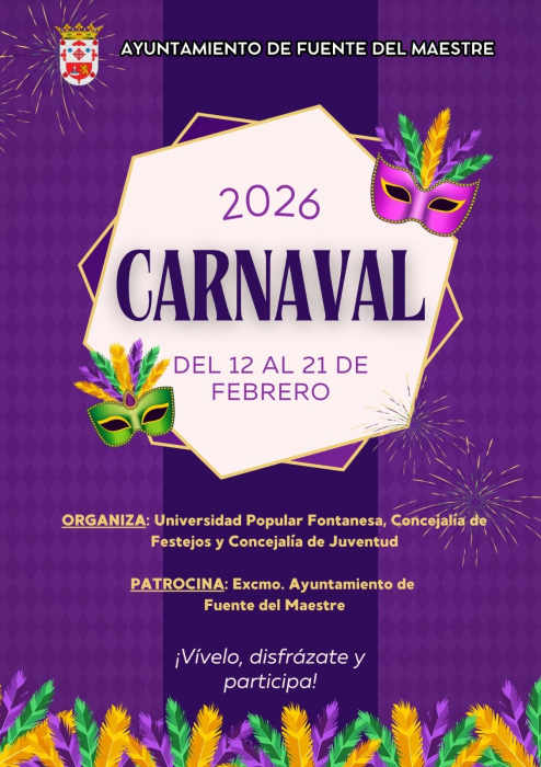 El Carnaval de Fuente del Maestre 2026 se celebra desde el jueves 12 hasta el sábado 21 de febrero