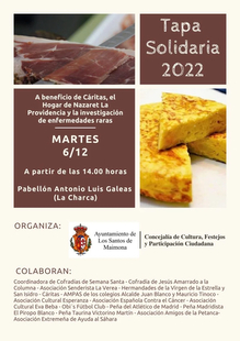 La Tapa Solidaria 2022 en Los Santos de Maimona se celebra el 6 de diciembre en el pabellón Antonio Luis Galeas