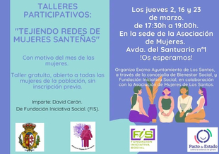 El Ayuntamiento de Los Santos de Maimona conmemorará el Día de la Mujer con tres talleres gratuitos
