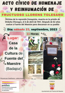 Fuente del Maestre acoge el Acto Cívico de Homenaje y Reinhumación del fontanés Fructuoso Llorens