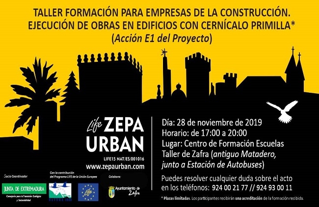 Zafra acogerá un taller para empresas de la construcción que ejecutan obras en edificios con cernícalos primilla