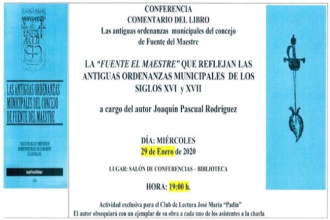 Las Antiguas Ordenanzas Municipales del Concejo de Fuente del Maestre serán tratadas en una conferencia impartida por José Pascual 