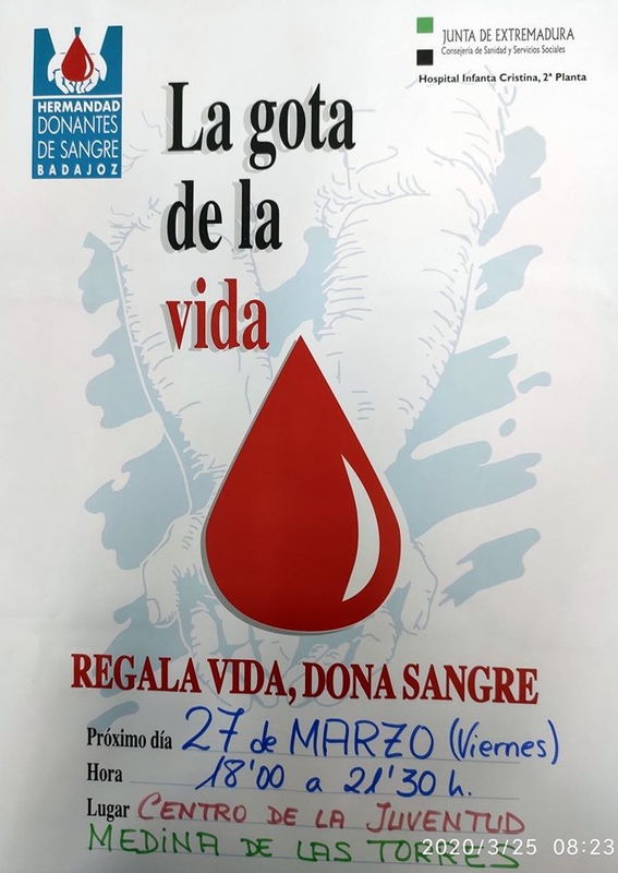 Las donantes de sangre en Medina de las Torres para este viernes tendrán que comunicarlo por teléfono previamente