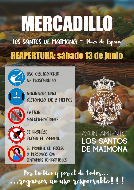 El mercadillo de los sábados en la Plaza de España de Los Santos de Maimona retoma mañana su actividad