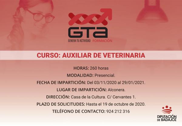 Un curso de Auxiliar de Veterinaria va a comenzar en Alconera promovido por la Diputación de Badajoz