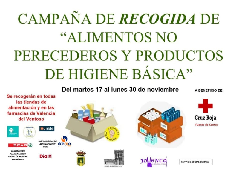 Valencia del Ventoso comienza una campaña de recogida de alimentos y productos de higiene básica