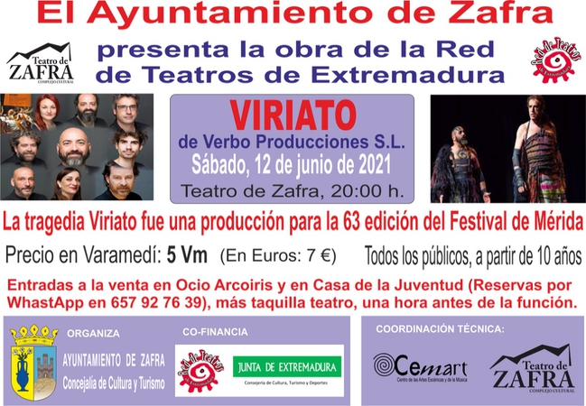 La tragedia `Viriato se representa en el Teatro de Zafra el próximo sábado 12 de junio