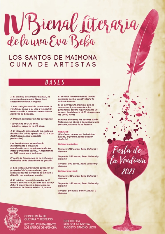 Convocada la cuarta edición de la `Bienal Literaria de la Uva Eva Beba  Los Santos Cuna de Artistas