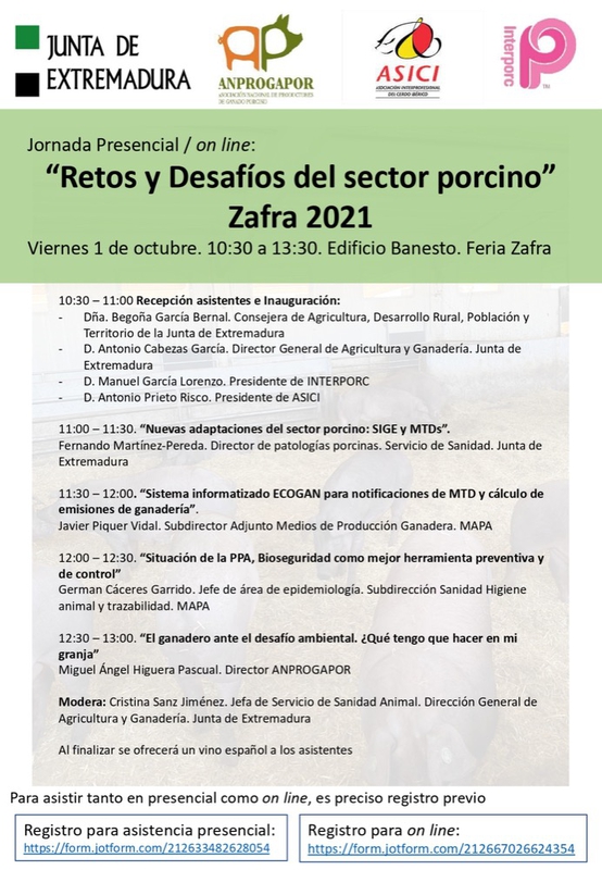 La Junta de Extremadura organiza una jornada técnica en Zafra sobre `Retos y desafíos del Sector del Porcino Ibérico