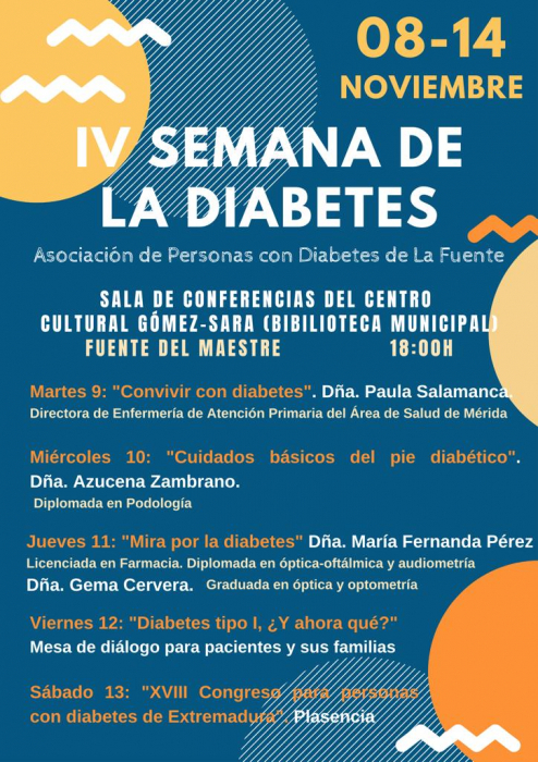 Fuente del Maestre celebra la IV Semana de la Diabetes con una serie de charlas y conferencias