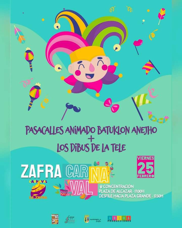 El Carnaval de Zafra 2022 se abre mañana con el gran desfile infantil `Batuklón Añejho y Los Dibus de la Tele