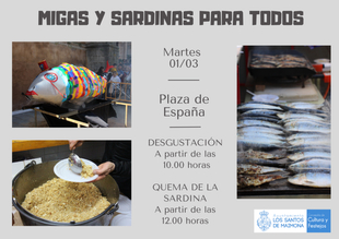 Migas y sardinas en la Plaza de España de Los Santos de Maimona para despedir el carnaval