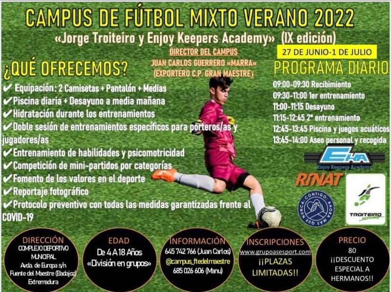 Del 27 de junio al 1 de julio se celebrará el Fuente del Maestre el Campus de Fútbol Mixto Verano 2022