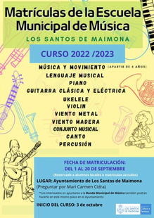 La Escuela Municipal de Música de Los Santos de Maimona abre plazo de matrículas del 1 al 20 de septiembre