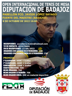 El Open Internacional de Tenis de Mesa Diputación de Badajoz de disputa este sábado en Fuente del Maestre