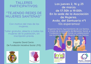 El Ayuntamiento de Los Santos de Maimona conmemorar el Da de la Mujer con tres talleres gratuitos