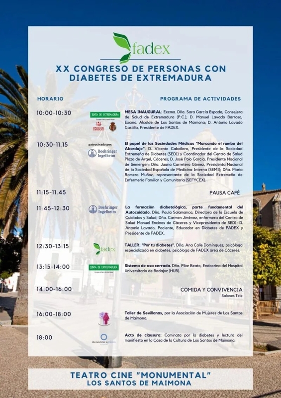 Los Santos de Maimona acoge este sábado el XX Congreso de Personas con Diabetes de Extremadura