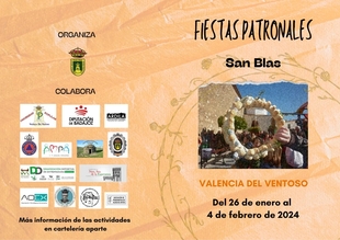 Programación para las Fiestas Patronales en Honor a San Blas en Valencia del Ventoso