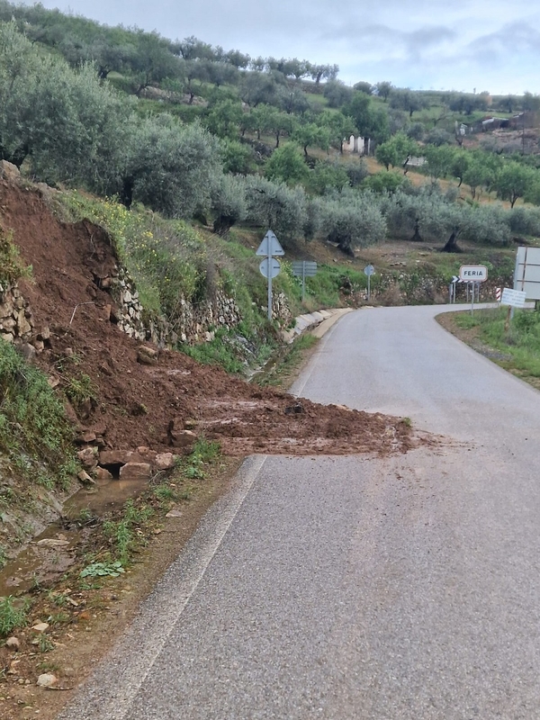 La borrasca Nelson afectó a las carreteras BA-030 (Feria a Burguillos del Cerro) y BA-160 (Zafra a Bodonal de la Sierra)