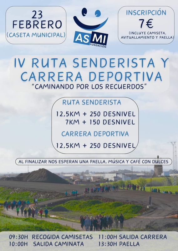 Fundación ASMI de Zafra celebra este domingo 23 la IV Ruta Senderista y Carrera Deportiva, que tiene ya 450 inscritos