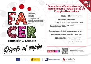 La Diputación de Badajoz impulsa el empleo verde con una formación gratuita en energías renovables en La Parra