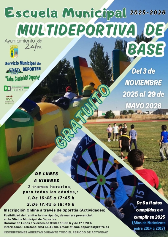 El Servicio Municipal de Deportes de Zafra abre las inscripciones para la Escuela Multideportiva de Base 2025/2026