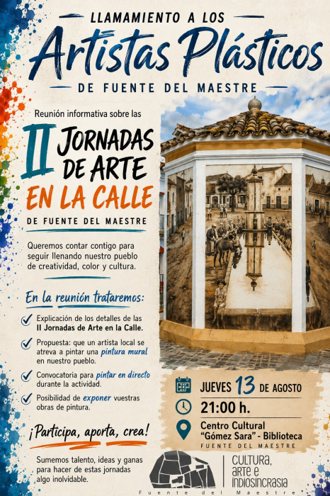 Convocado un llamamiento a los artistas plásticos de Fuente del Maestre este jueves 13 de agosto