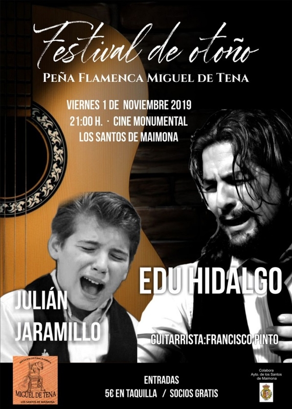 Los cantaores Edu Hidalgo y Julián Jaramillo actuarán en el Festival de Otoño de Los Santos de Maimona